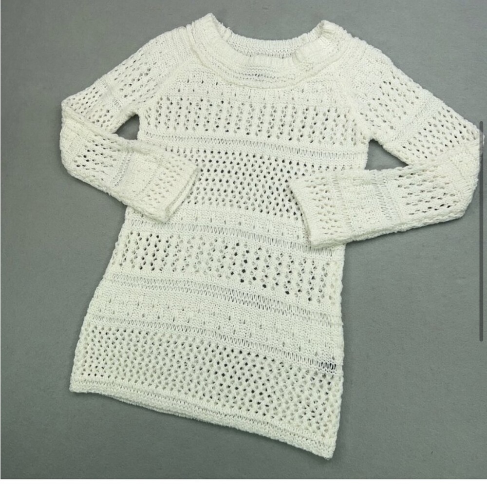 BCBGMAXAZARIA Sweater Womens Medium White Open Chunky Cozy Minimal Coastal Vaca
